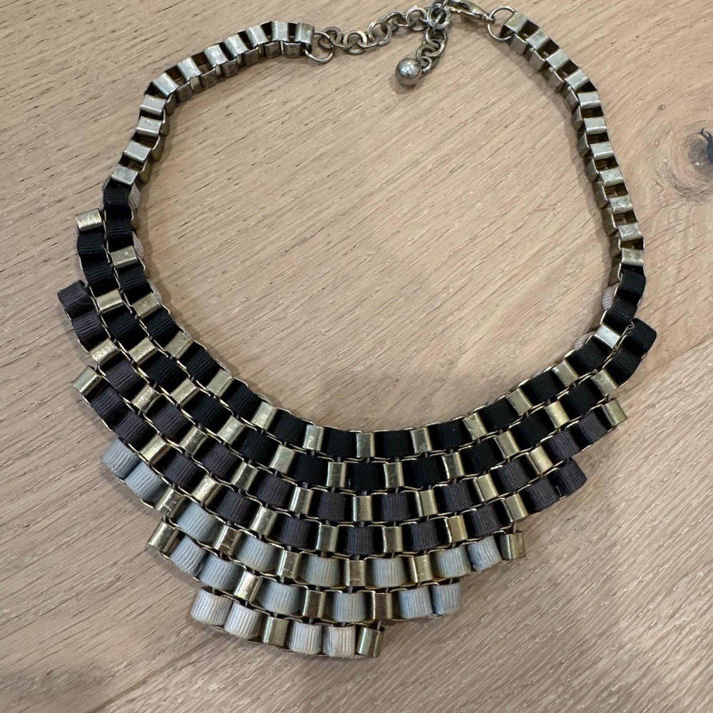 Express Black and Gold Ribbon & Metal Necklace